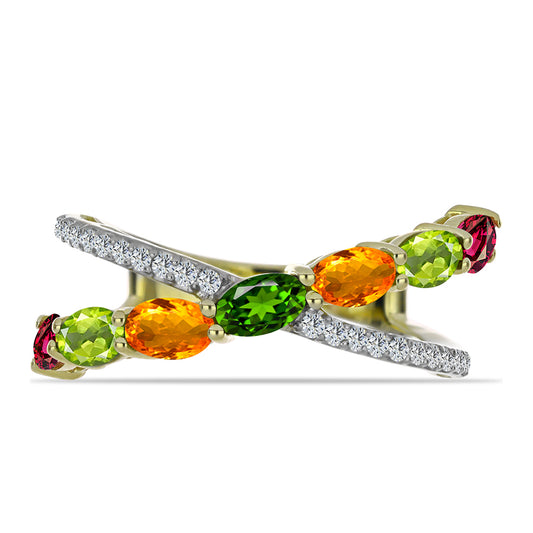 Goldplattierter Silberring mit Chakra Turmalin und weißem Topas