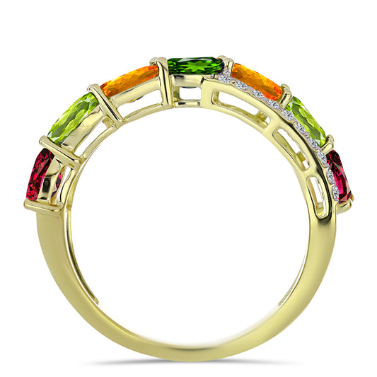 Goldplattierter Silberring mit Chakra Turmalin und weißem Topas