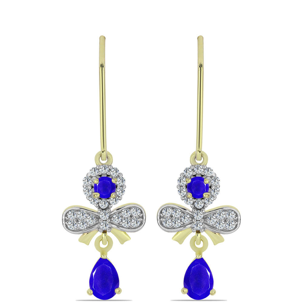 Goldplattierte Silberohrringe mit blauem Achat und weißem Topas