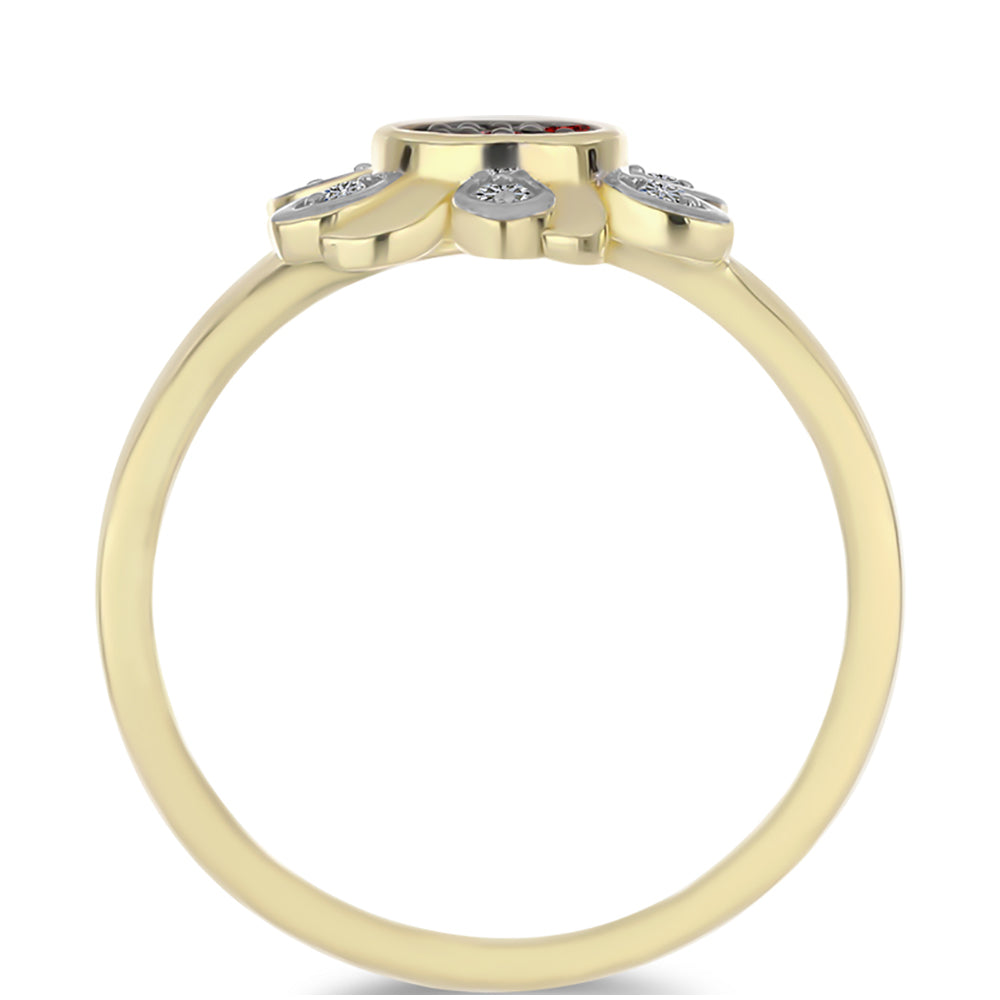 Goldplattierter Silberring mit rotem Diamant und weißem Diamant