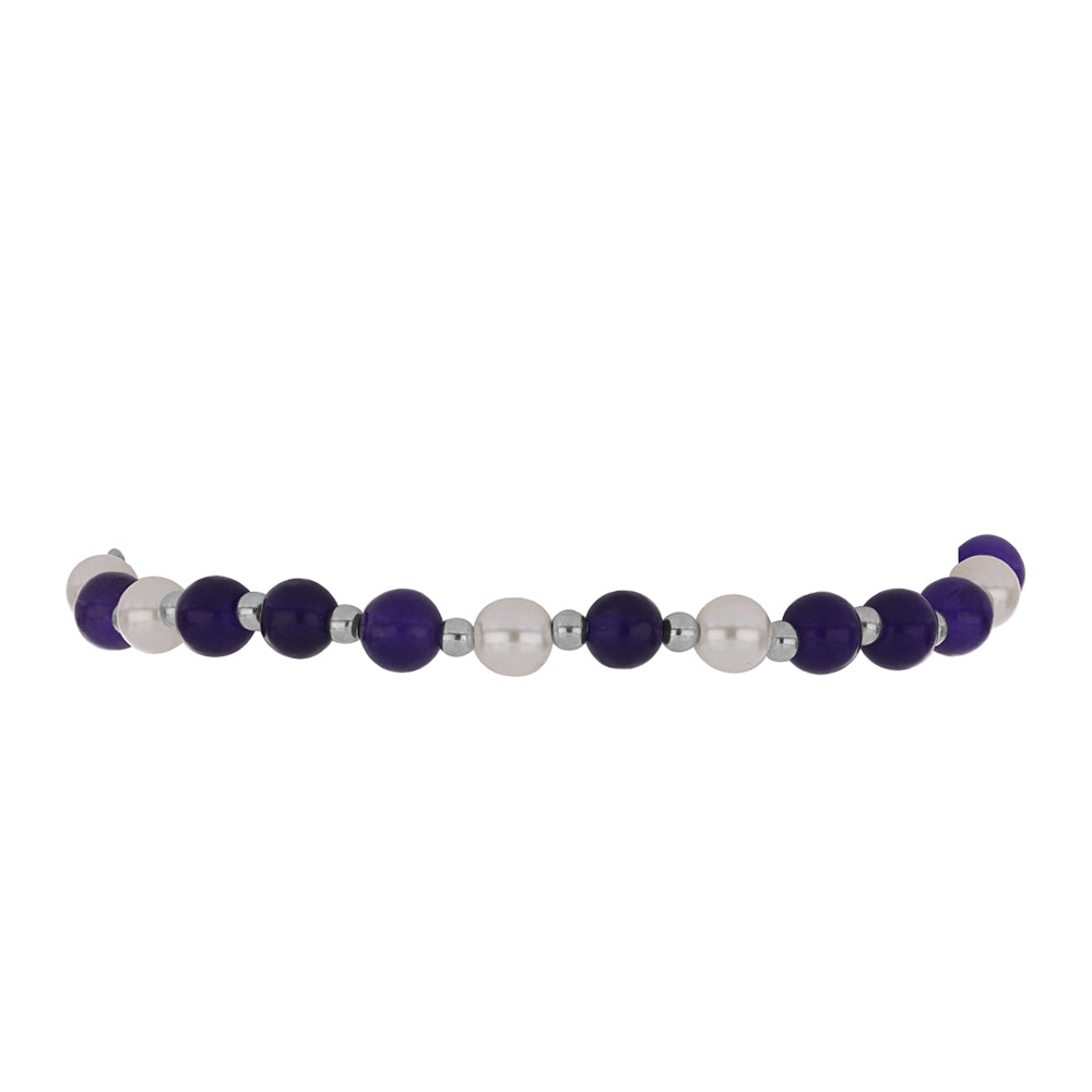Silberarmband mit lila Jade und weißer Süßwasserperle