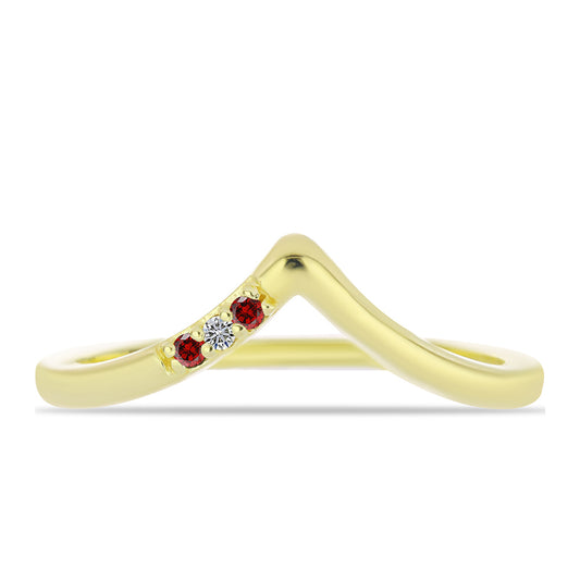 Goldplattierter Silberring mit rotem Diamant und weißem Diamant