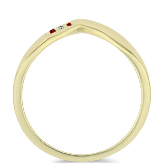 Goldplattierter Silberring mit rotem Diamant und weißem Diamant