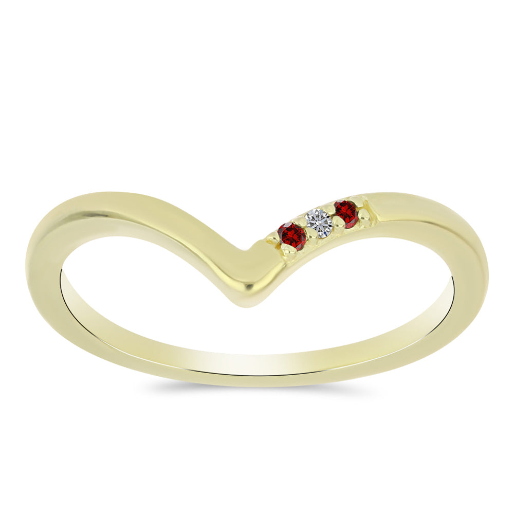 Goldplattierter Silberring mit rotem Diamant und weißem Diamant