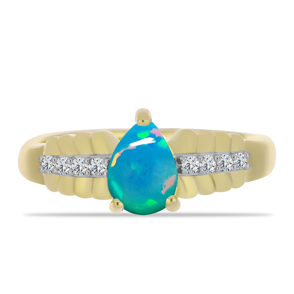 Goldplattierter Silberring mit äthiopischem Paraiba-Blauopal und weißem Topas 1