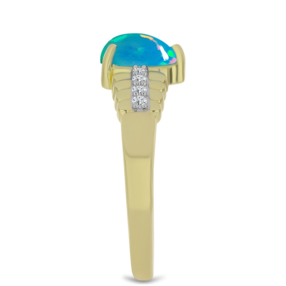 Goldplattierter Silberring mit äthiopischem Paraiba-Blauopal und weißem Topas
