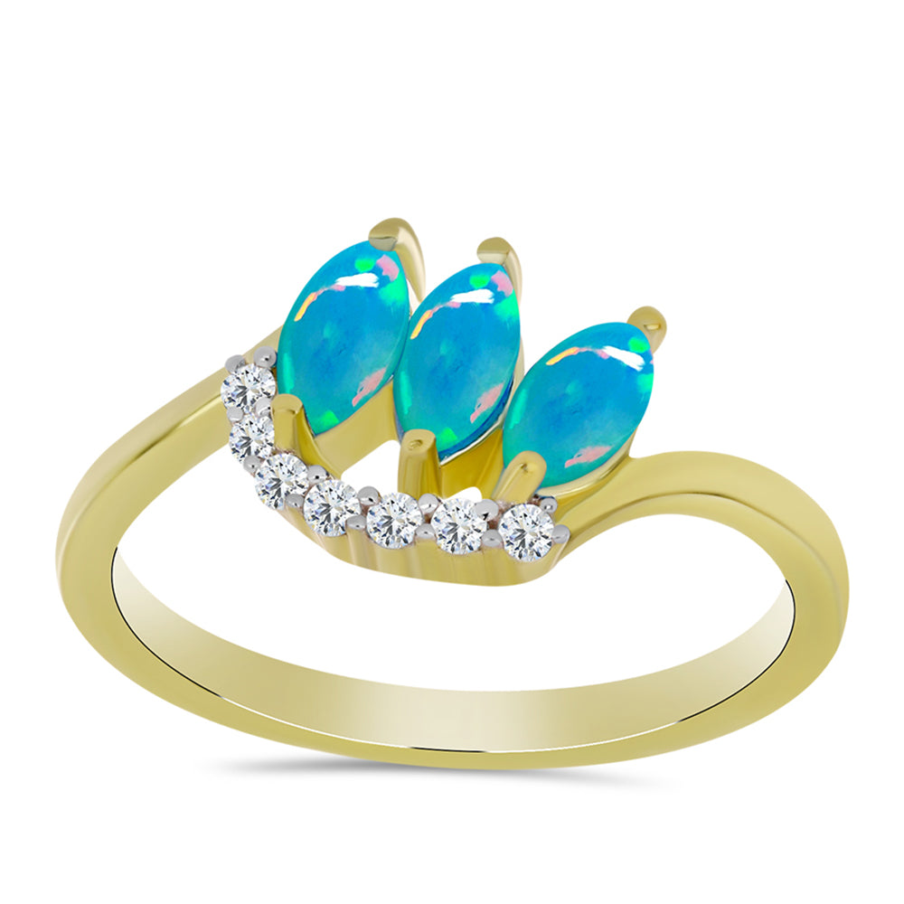 Goldplattierter Silberring mit äthiopischem Paraiba-Blauopal und weißem Topas