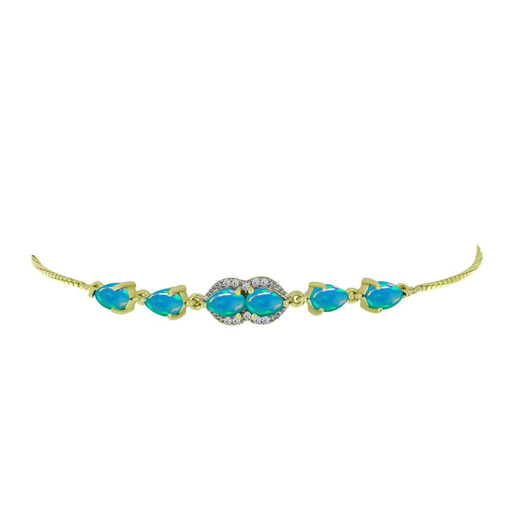 Goldplattiertes Silberarmband mit äthiopischem Paraiba-Blauopal und weißem Topas