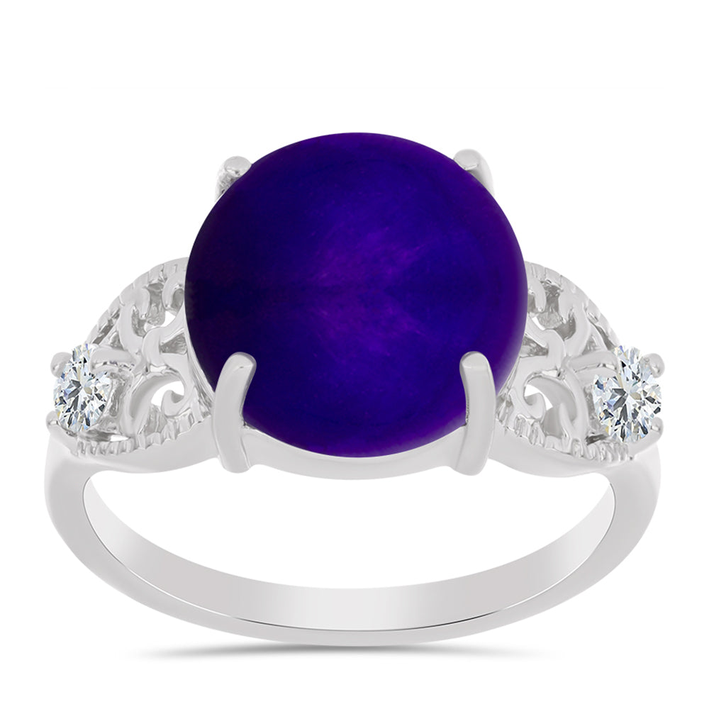 Silberring mit lila Jade und weißem Topas