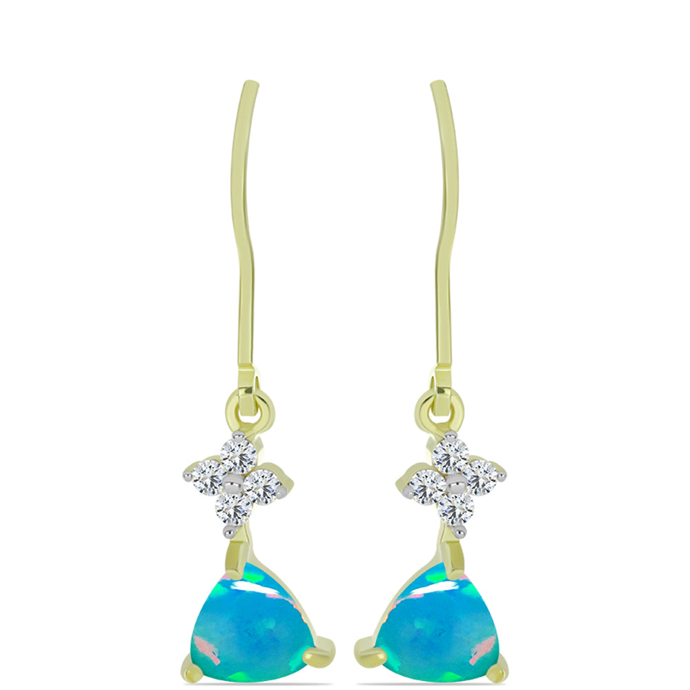 Goldplattierte Silberohrringe mit äthiopischem Paraiba-Blauopal und weißem Topas 1