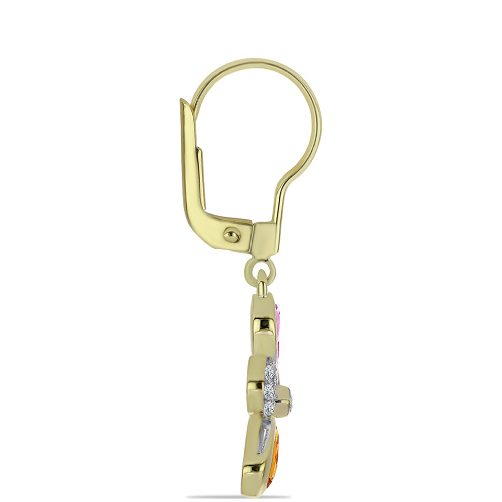 Goldplattierte Silberohrringe mit regenbogenfarbenem Rosebery Saphir und weißem Topas 2