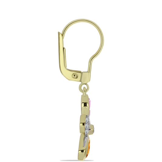 Goldplattierte Silberohrringe mit regenbogenfarbenem Rosebery Saphir und weißem Topas