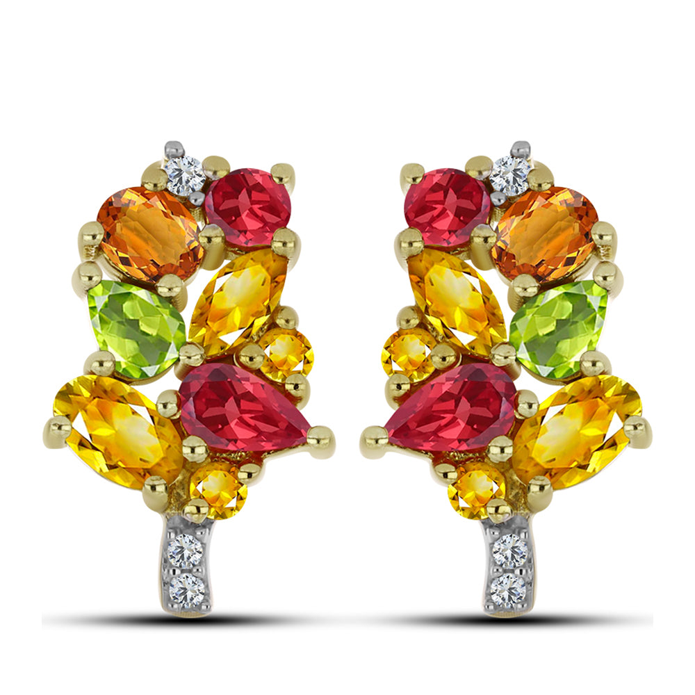 Goldplattierte Silberohrringe mit regenbogenfarbenem Rosebery Saphir und weißem Topas