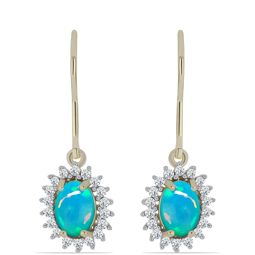 Goldplattierte Silberohrringe mit äthiopischem Paraiba-Blauopal und weißem Topas 1
