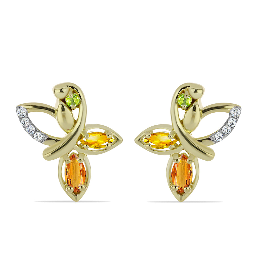 Goldplattierte Silberohrringe mit regenbogenfarbenem Rosebery Saphir und weißem Topas 1