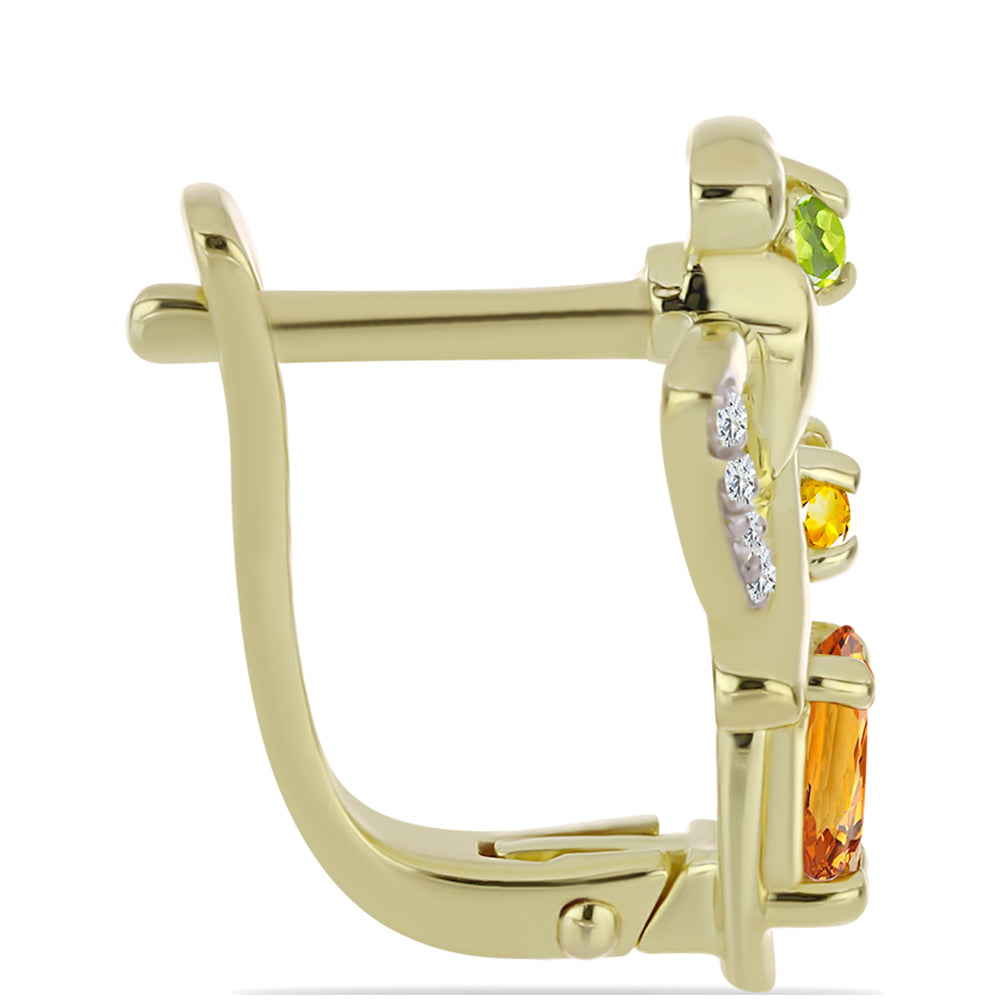 Goldplattierte Silberohrringe mit regenbogenfarbenem Rosebery Saphir und weißem Topas 2