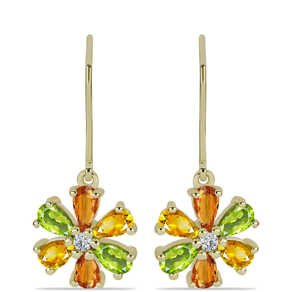 Goldplattierte Silberohrringe mit regenbogenfarbenem Rosebery Saphir und weißem Topas 1