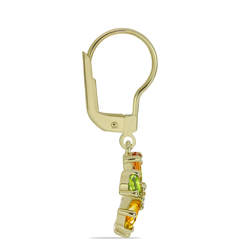 Goldplattierte Silberohrringe mit regenbogenfarbenem Rosebery Saphir und weißem Topas 2