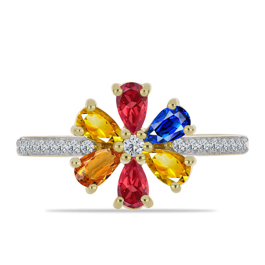 Goldplattierter Silberring mit regenbogenfarbenem Rosebery Saphir und weißem Topas