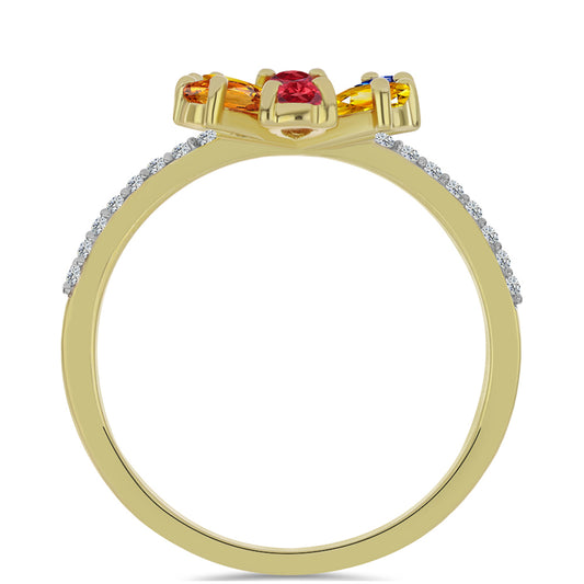 Goldplattierter Silberring mit regenbogenfarbenem Rosebery Saphir und weißem Topas