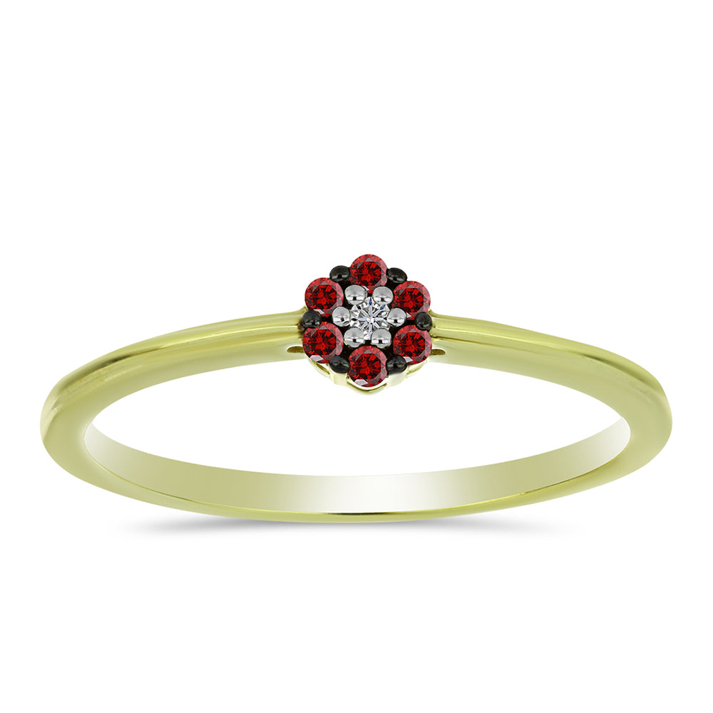 Goldplattierter Silberring mit rotem Diamant und weißem Diamant