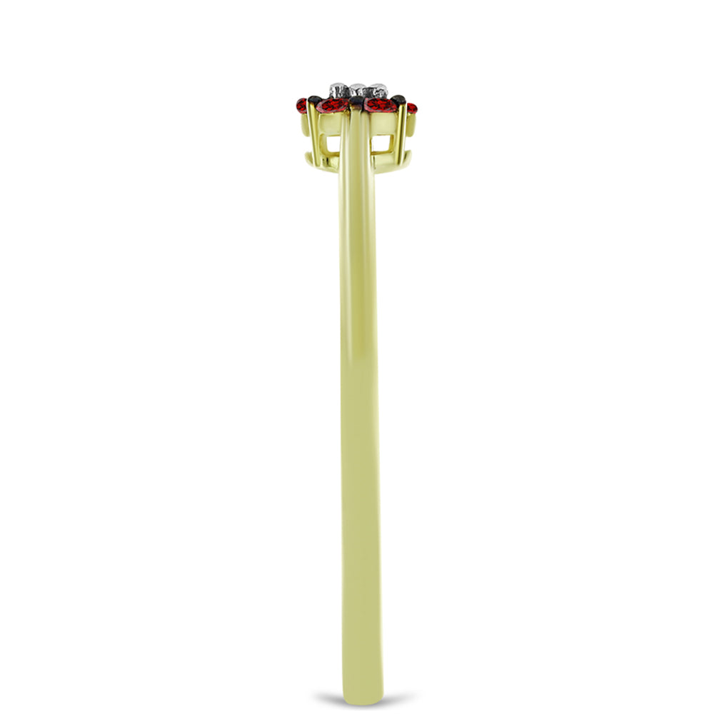 Goldplattierter Silberring mit rotem Diamant und weißem Diamant
