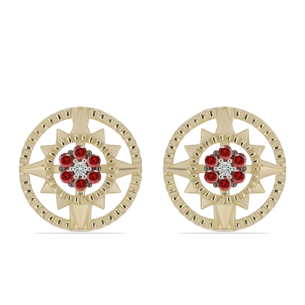 Goldplattierte Silberohrringe mit rotem Diamant und weißem Diamant