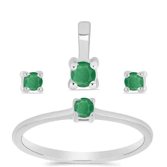 schmuckgarnitur aus Silber mit brasilianischem Smaragd