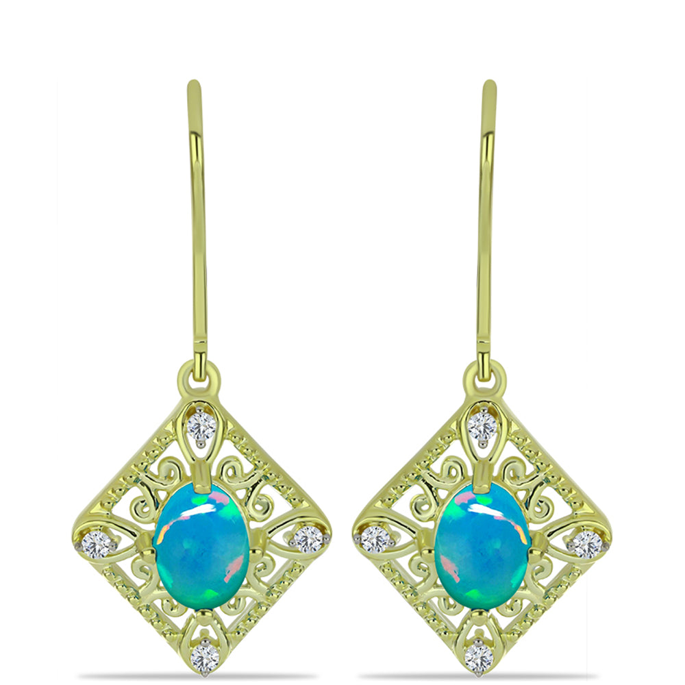 Goldplattierte Silberohrringe mit äthiopischem Paraiba-Blauopal und weißem Topas 1