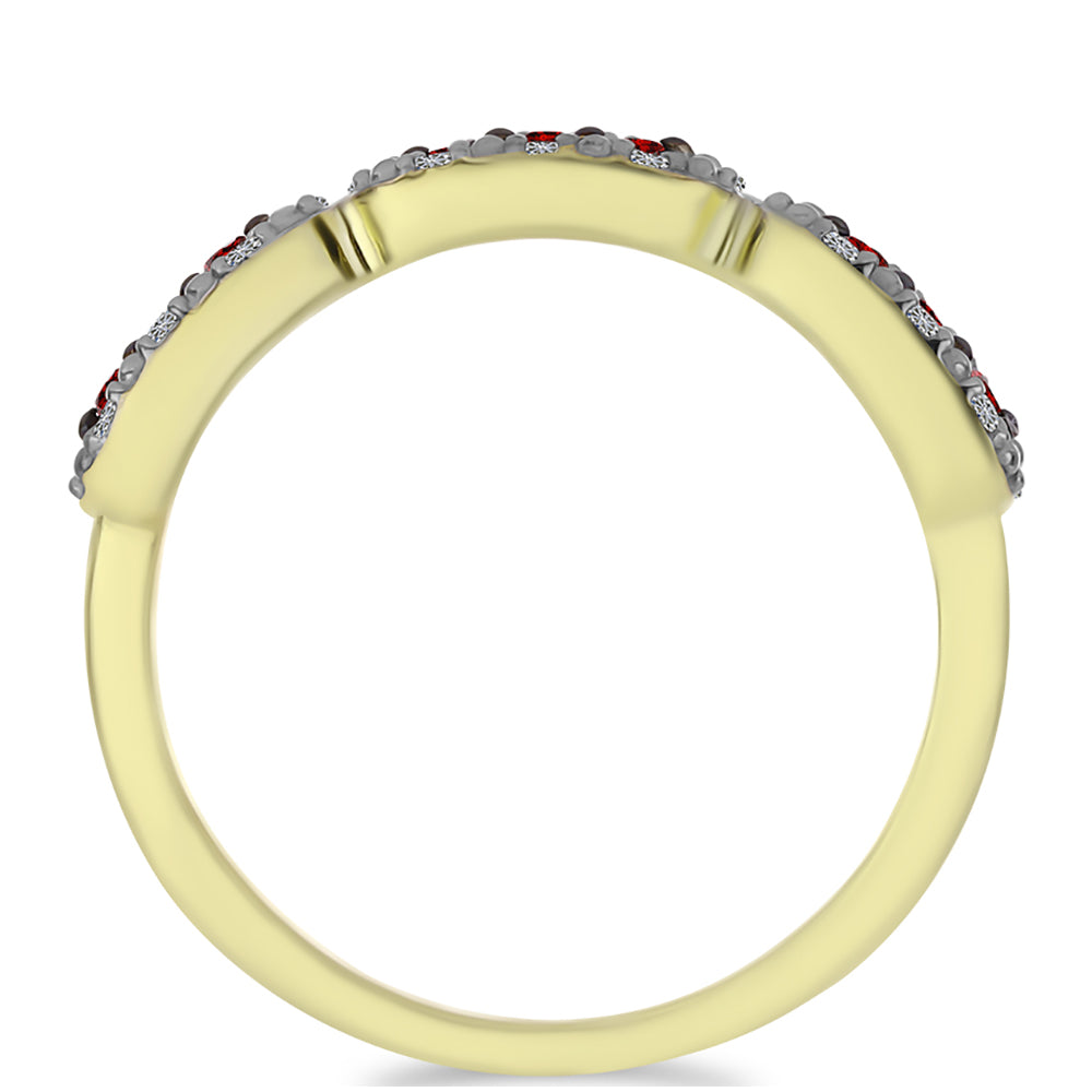 Goldplattierter Silberring mit rotem Diamant und weißem Diamant