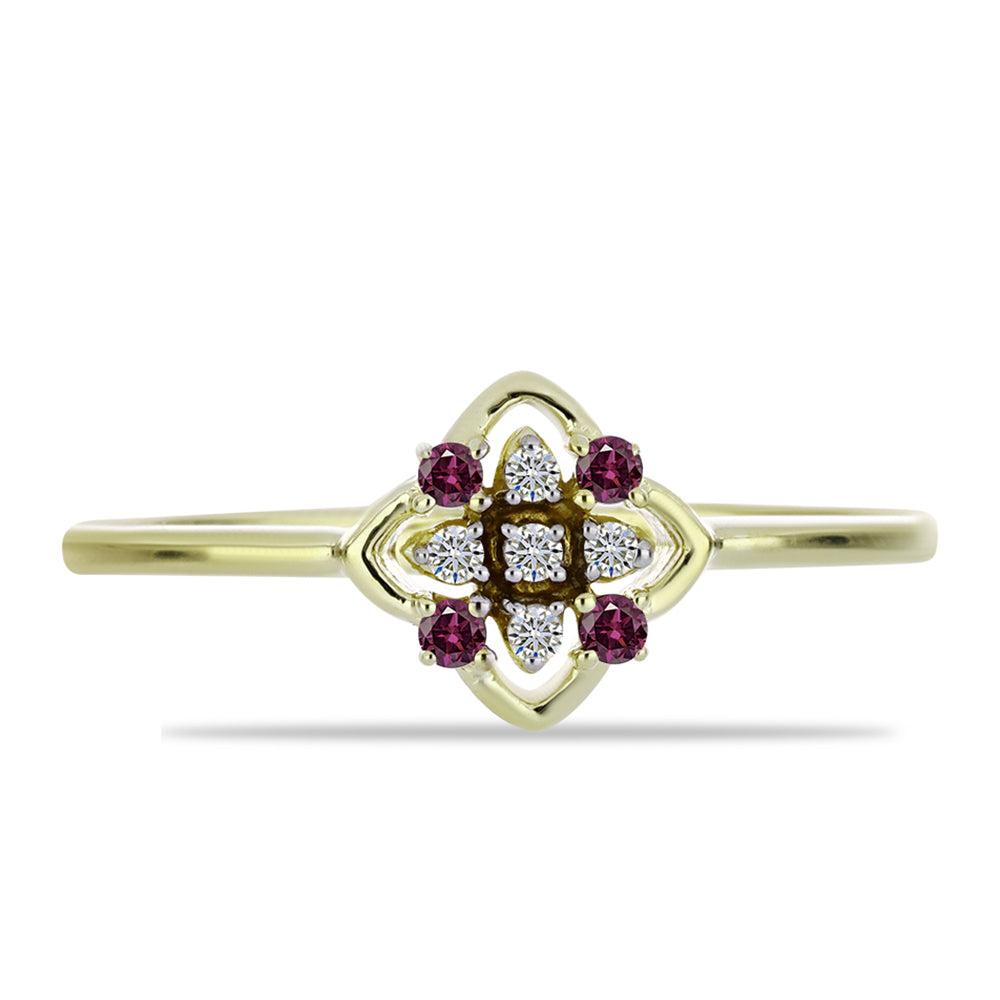 Goldplattierter Silberring mit lila Diamant und weißem Diamant