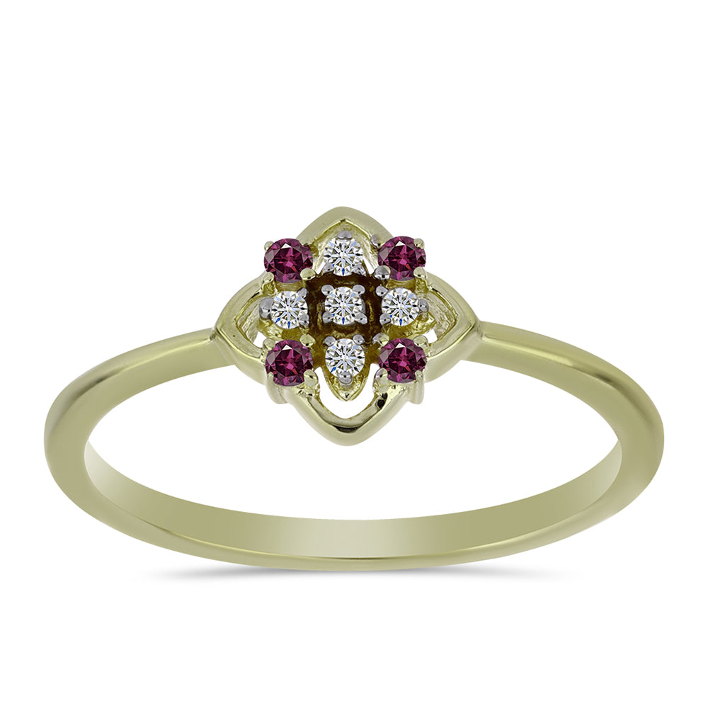 Goldplattierter Silberring mit lila Diamant und weißem Diamant