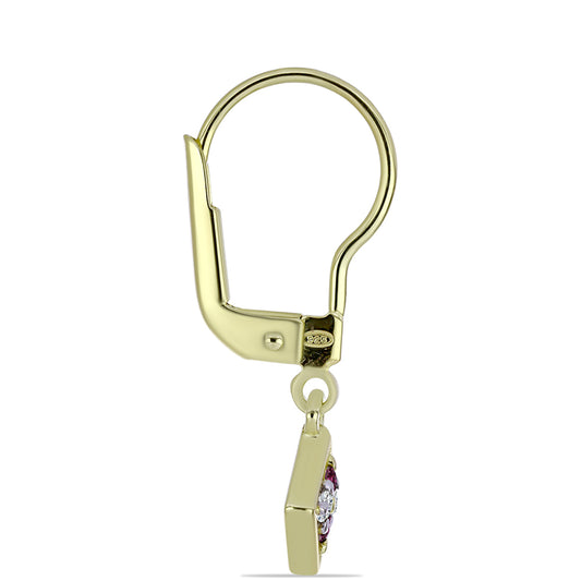 Goldplattierte Silberohrringe mit lila Diamant und weißem Diamant