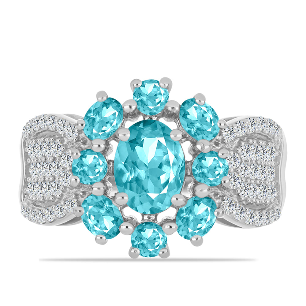 Silberring mit Paraiba Quarz und weißem Topas