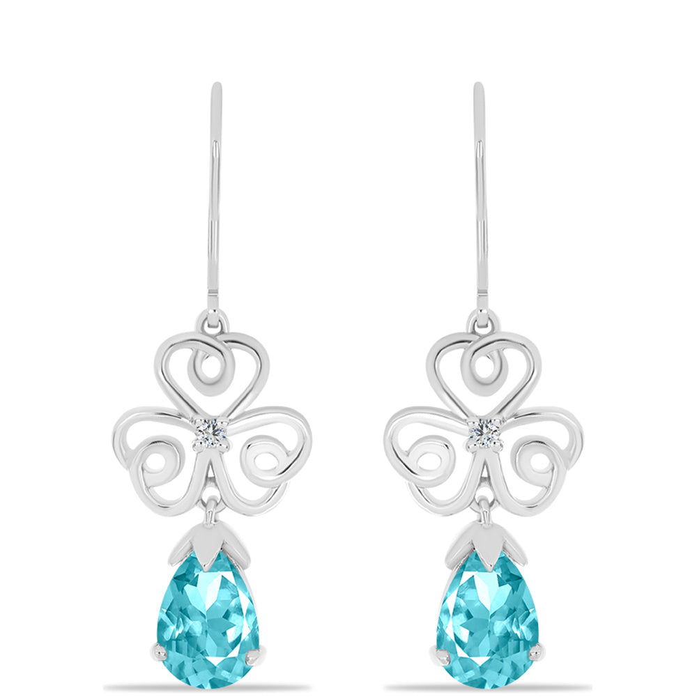 Silberohrringe mit Paraiba Quarz und weißem Topas