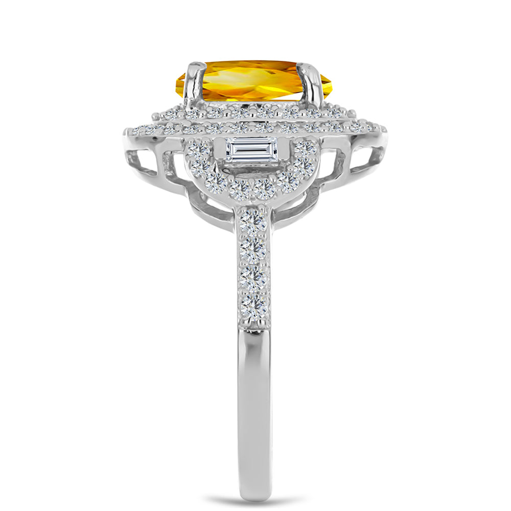 Silberring mit Zitrin aus dem Ural und weißem Zirkon