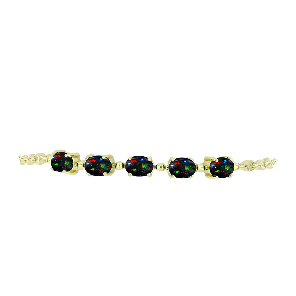 Goldplattiertes Silberarmband mit mitternachtsschwarzem äthiopischen Opal aus Lega Dembi
