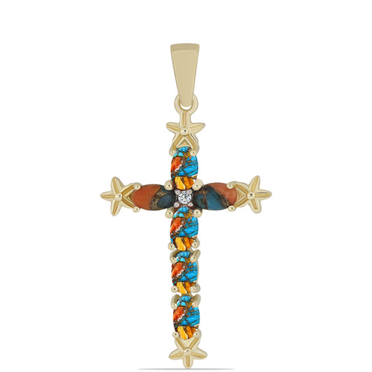 Goldplattierter Silberanhänger mit Austerntürkis und weißem Topas