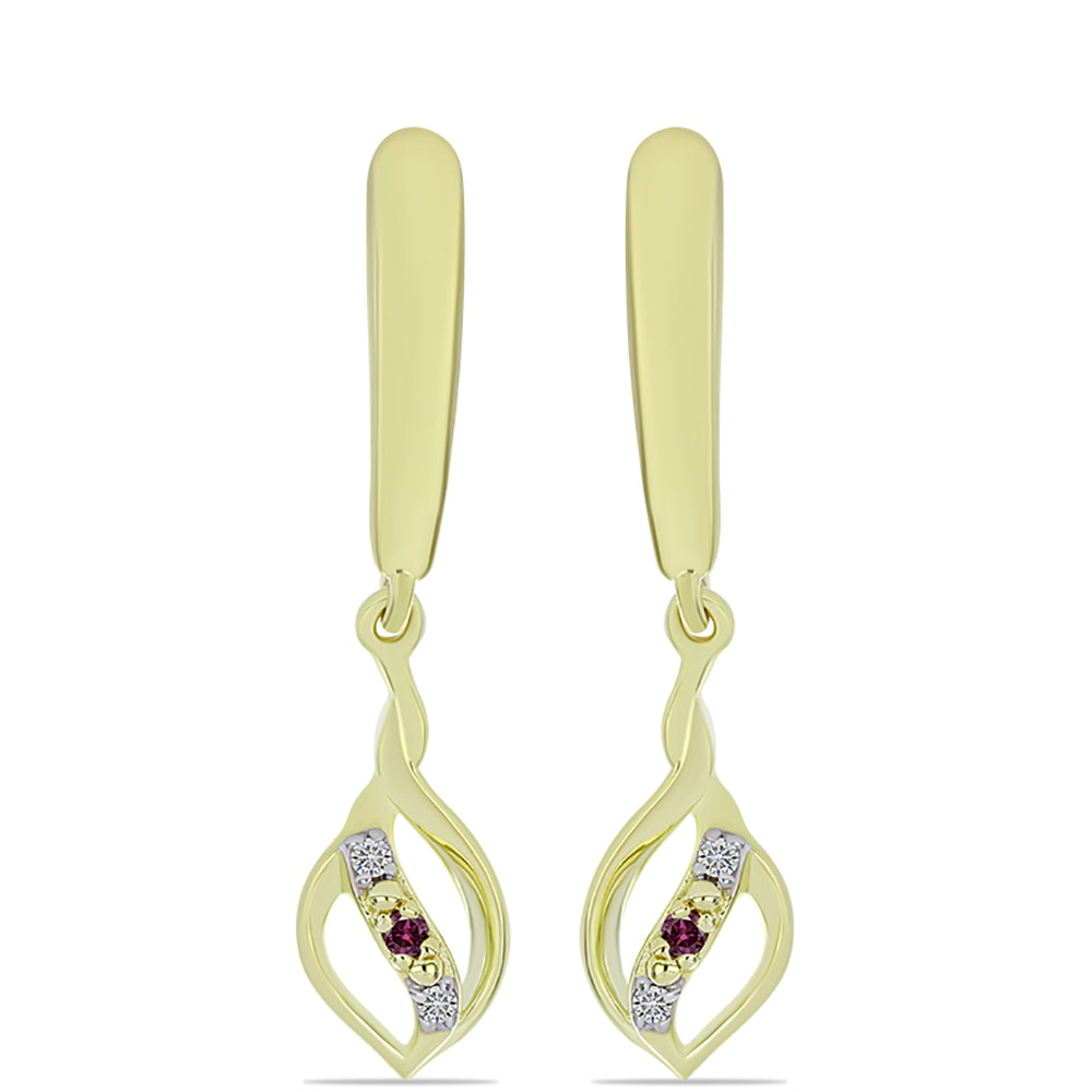 Goldplattierte Silberohrringe mit lila Diamant und weißem Diamant