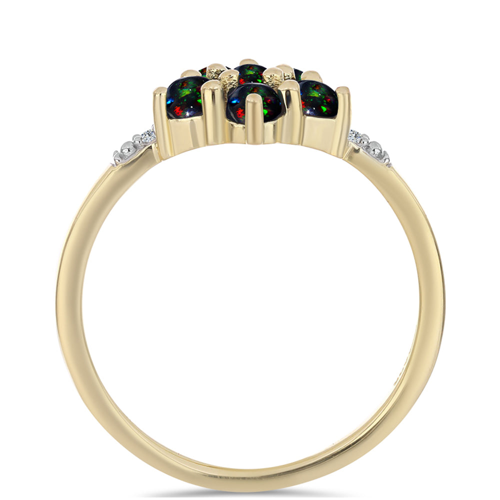 Goldplattierter Silberring mit mitternachtsschwarzem äthiopischen Opal aus Lega Dembi und weißem Topas