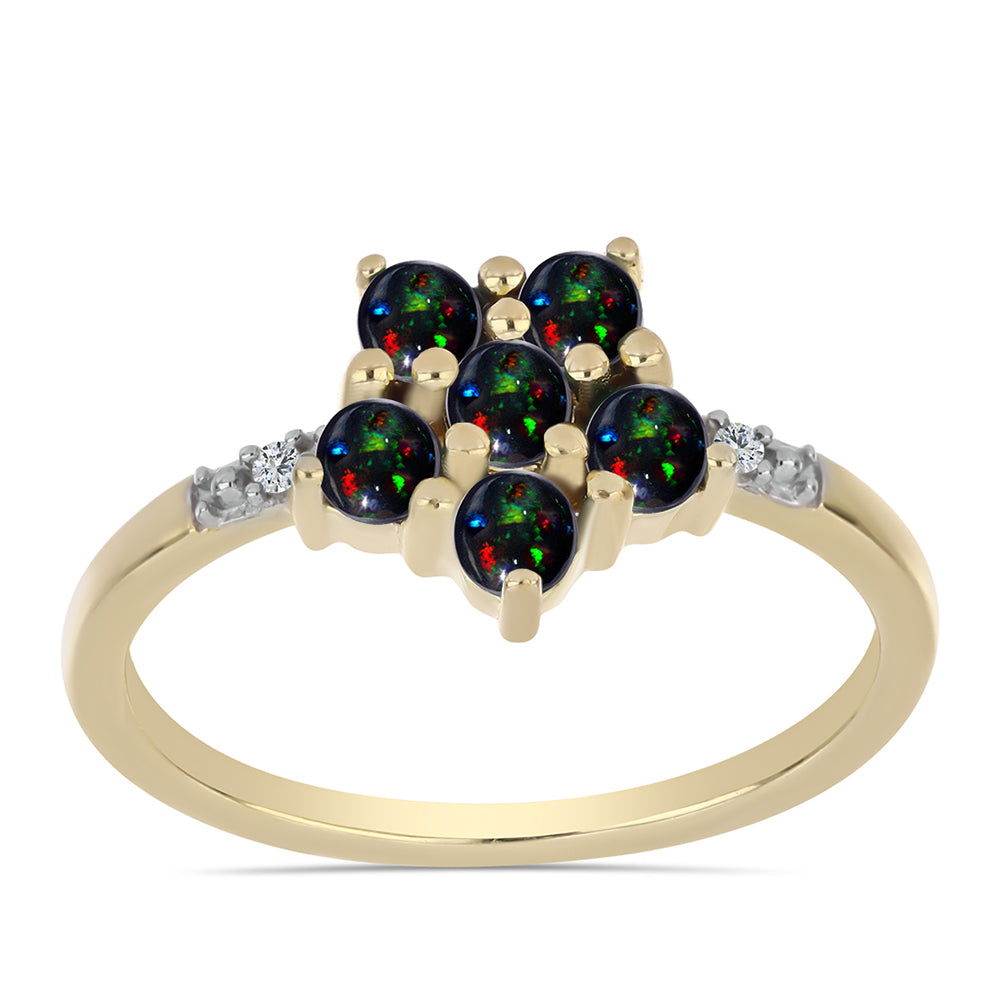 Goldplattierter Silberring mit mitternachtsschwarzem äthiopischen Opal aus Lega Dembi und weißem Topas 3