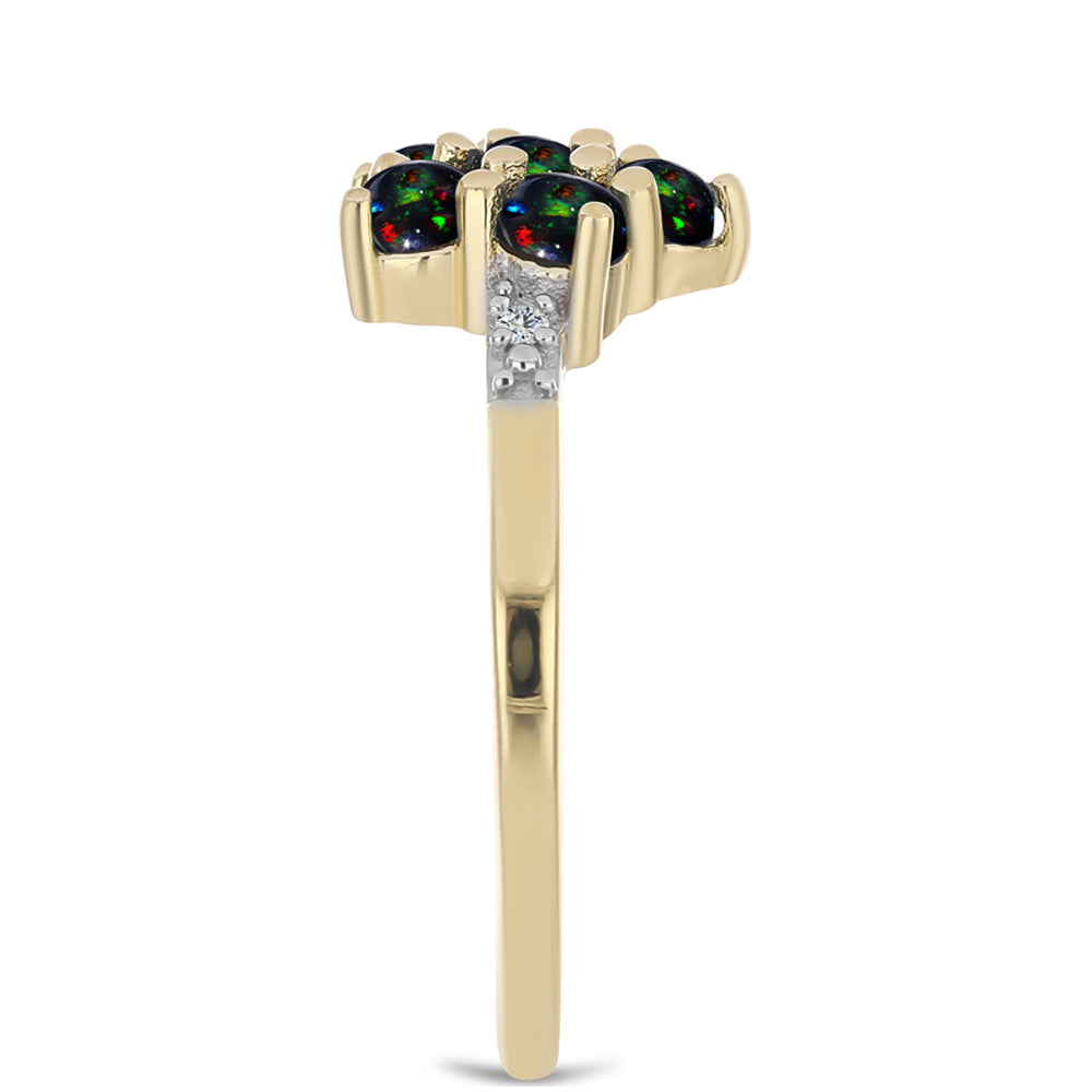 Goldplattierter Silberring mit mitternachtsschwarzem äthiopischen Opal aus Lega Dembi und weißem Topas