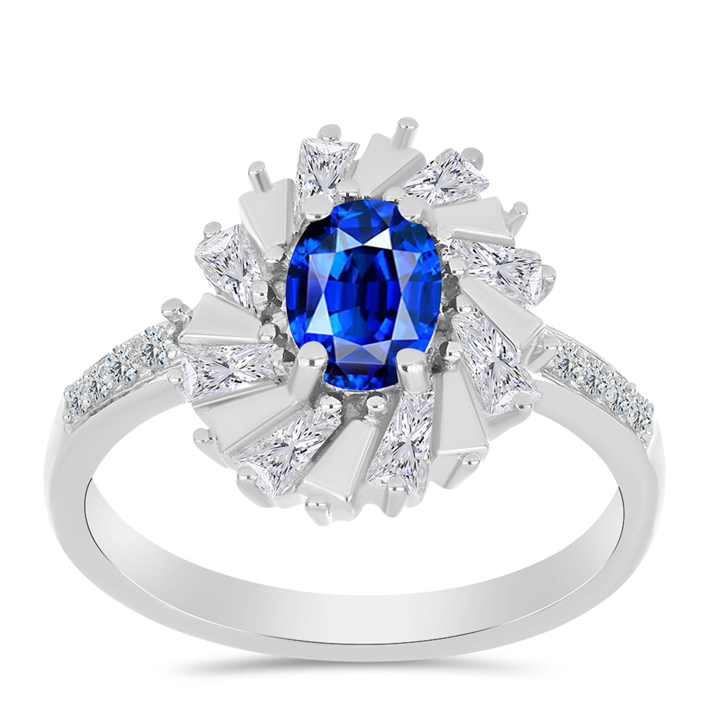 Silberring mit australischem blauem Saphir und weißem Zirkon
