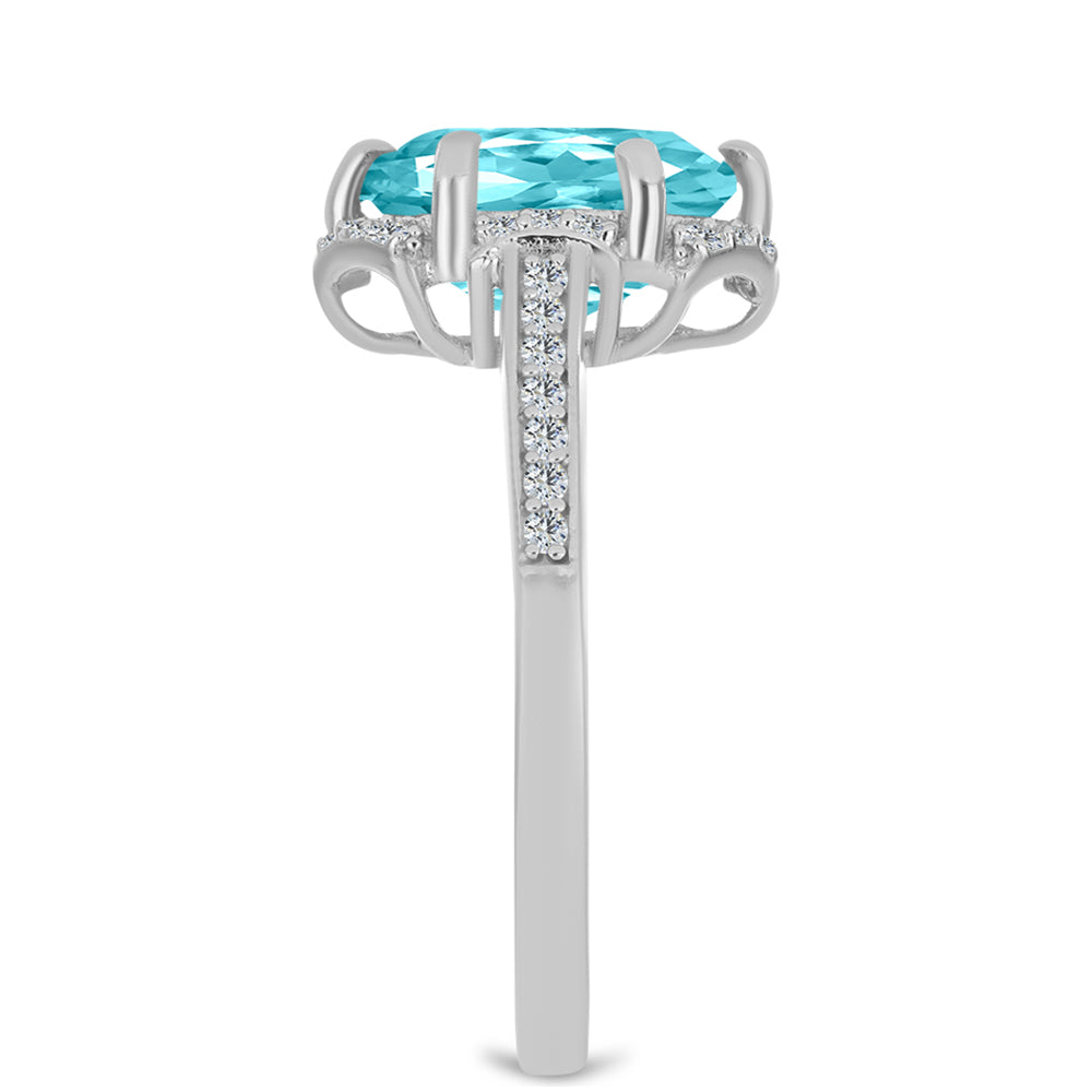 Silberring mit Paraiba Quarz und weißem Topas