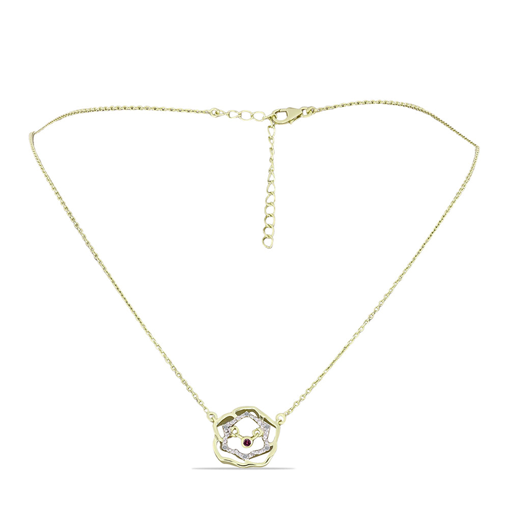 Goldplattierte Silberhalskette mit lila Diamant und weißem Diamant