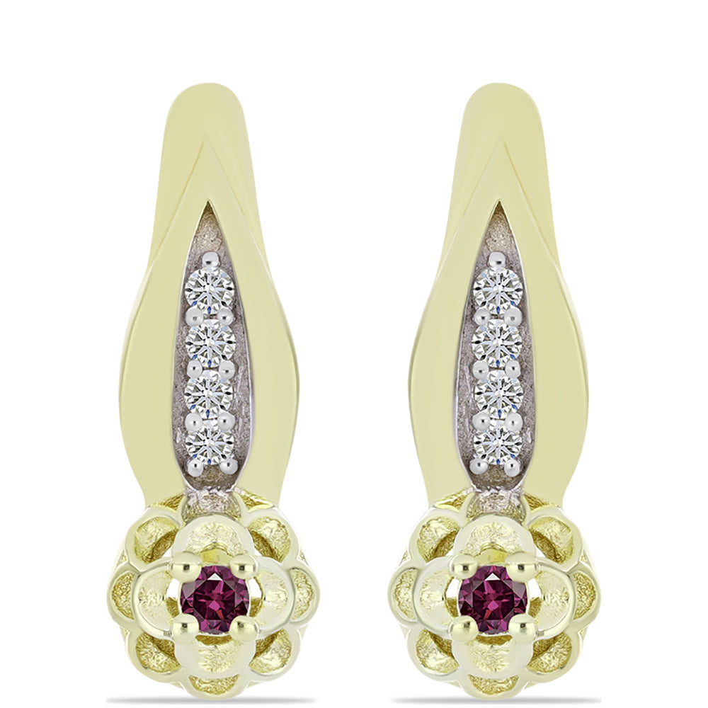 Goldplattierte Silberohrringe mit lila Diamant und weißem Diamant