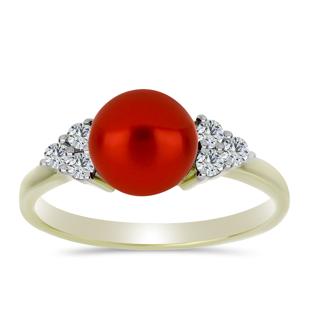 Goldplattierter Silberring mit roter Süßwasserperle und weißem Topas
