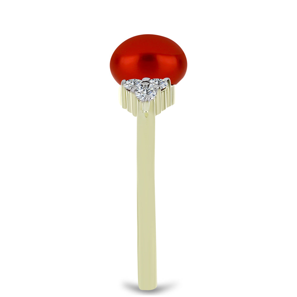 Goldplattierter Silberring mit roter Süßwasserperle und weißem Topas