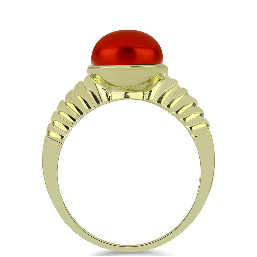 Goldplattierter Silberring mit roter Süßwasserperle