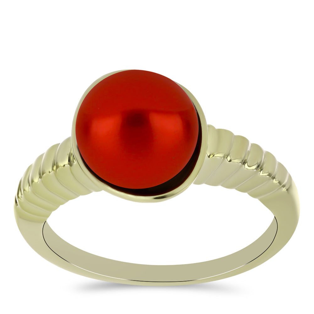 Goldplattierter Silberring mit roter Süßwasserperle